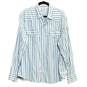 Lucky Brand Men's Western Style Cotton Button Down Shirt Pearl Snaps Blue Sz XL